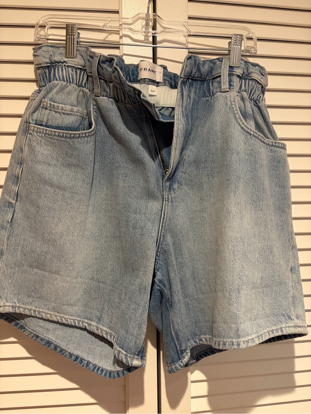 Frame Denim Light Blue Paperbag Waist Denim Shorts